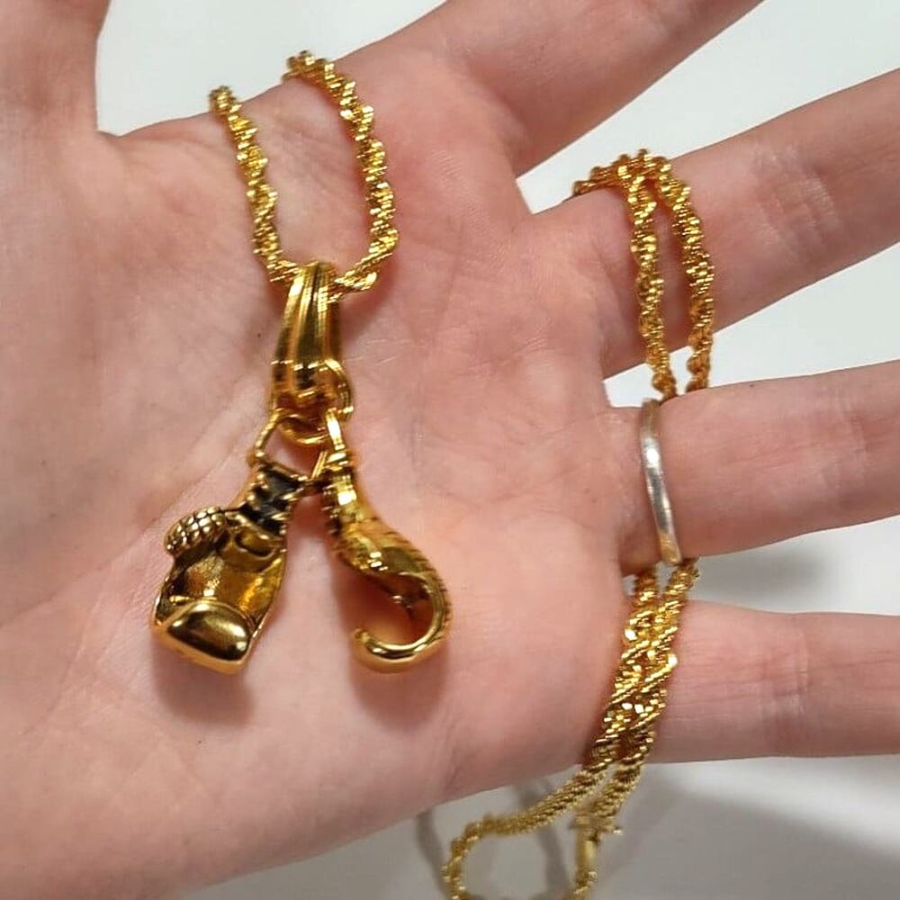 18k Plated Necklace w/ Boxing Golden Gloves UFC Pendant Valentines Birthday Gift